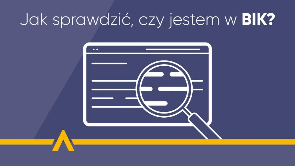 Ikona lupy na tle strony internetowej z napisem "Jak sprawdzić, czy jestem w BIK?"
